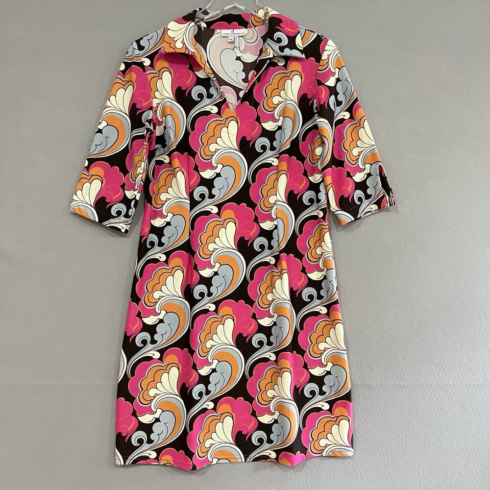 Jude Connallly Dress Size Large Multicolor Retro Artsy Shirt Dress Jude Cloth